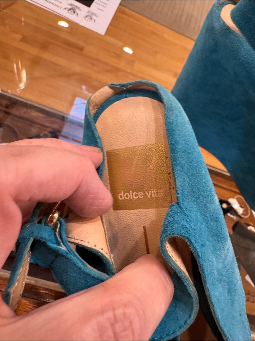 Dolce Vita Teal Suede Crisscross Wedge Sandals - Picture 4 of 4